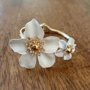 White Orchid Bracelet - Hinged Bangle